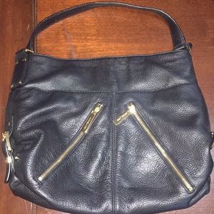 Michael Kors black leather purse with gold accents